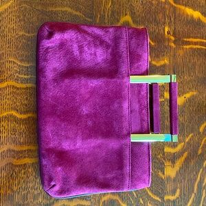 Vintage 1980’s Burgundy Suede Clutch with Retractable Gold Handles